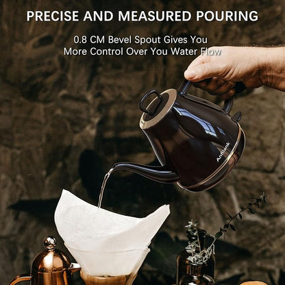 Electric Gooseneck Kettle, 1L 1500W Fast Boil, 100% Stainless Steel BPA Free Pour-Over Coffee & Tea Kettle, Water Boiler with Auto Shut & Boil-Dry Protection, Black