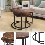 Load image into Gallery viewer, Industrial Round Coffee Table Set of 2 End Table for Living Room,Stacking Side Tables, Sturdy and Easy Assembly,Wood Look Accent Furniture with Metal Frame,Black+Rustic Brown