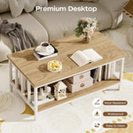 Load image into Gallery viewer, Coffee Table for Living Room with Slatted Sides Frame, Modern Farmhouse Living Room Table with 2-Tier Storage Shelf for Home Office, Apartment, 39 inch, Light Coffee