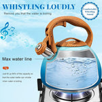 Load image into Gallery viewer, GGC Tea Kettle for Stove Top, 3.1QT/3L Whistling Tea Kettles for Boiling Water Coffee or Milk, Gradient Blue Tea Pot with Wood Parttern Handle, Stainless Steel Tea Pots for Home and Kitchen