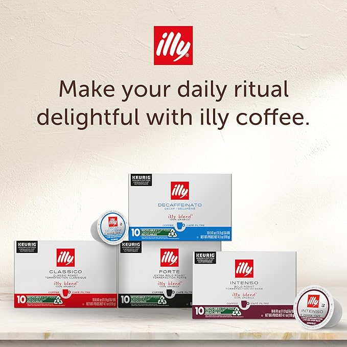 Illy Coffee K-Cups - Compatible Pods for Keurig Coffee Maker - Intenso Dark Roast - Bold & Full of Flavor, Notes of Cocoa & Dried Fruit - 10 Count (Pack of 6)