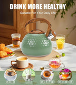 Load image into Gallery viewer, Stovetop Whistling Tea Kettle 3.2QT - Stainless Steel with Wood Grain Handle, Loud Whistle Kettle for Tea, Coffee &amp; Milk, Ergonomic Grip &amp; Balanced Pour Spout (Emerald Green)