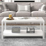 Load image into Gallery viewer, EXCEFUR White Coffee Table with Storage, Modern Center Table for Living Room, Rustic Wood and Metal Cocktail Tables, White Oak