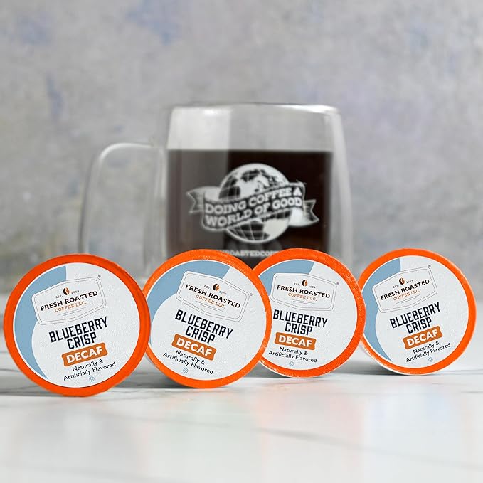 Fresh Roasted Coffee, Decaf Blueberry Crisp, Flavored Coffee Pods, 24 Count