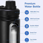 Load image into Gallery viewer, DOMICARE 16 oz Kids Water Bottle for School Stainless Steel Double Wall Vacuum Insulated Water Bottle with Straw lids &amp; Spout Lid, Leakproof BPA Free （Black,8)