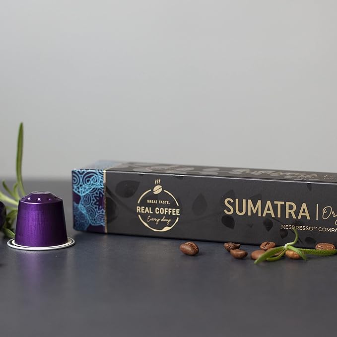 ‘Sumatra’ Organic Italian Espresso for Nespresso | 100 Organic Aluminum Capsules | Single-Origin Dark Roast | 100% Nespresso Compatible Pods | Fairtrade | Package May Vary