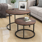 Load image into Gallery viewer, Industrial Round Coffee Table Set of 2 End Table for Living Room,Stacking Side Tables, Sturdy and Easy Assembly,Wood Look Accent Furniture with Metal Frame,Black+Rustic Brown