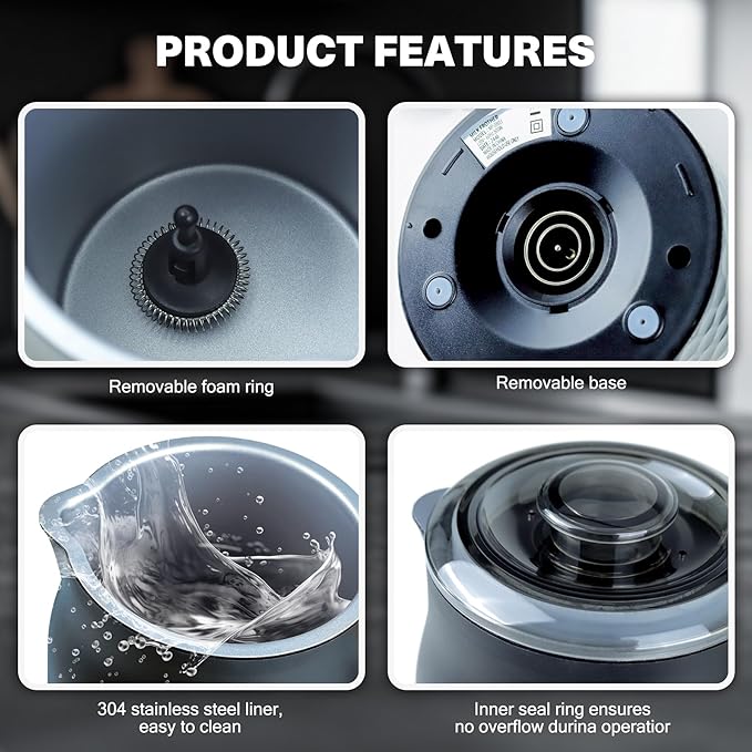 Milk Frother with LED Touchscreen & Temp Display, 4-in-1 Electric Milk Steamer for Hot & Cold Foam, Adjustable Temperature, Silent Frothing, Non-Stick Coating for Coffee, Latte, Hot Chocolate