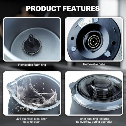 Milk Frother with LED Touchscreen & Temp Display, 4-in-1 Electric Milk Steamer for Hot & Cold Foam, Adjustable Temperature, Silent Frothing, Non-Stick Coating for Coffee, Latte, Hot Chocolate