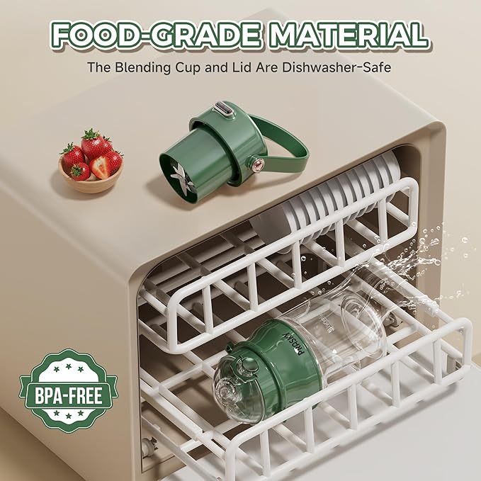 Portable Blender, Prasky Personal Blenders for Shakes and Smoothies with 27oz Cup, Lid and Shoulder Strap, Type-C USB Rechargeable, Personal Size Blenders BPA-free for Gym/Travel/Kitchen (green)