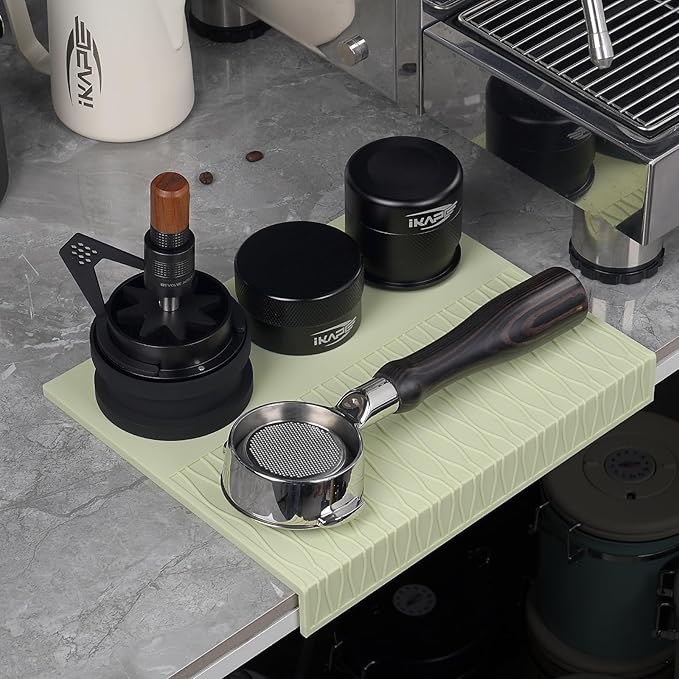 IKAPE Espresso Tamping Mat, Food Grade Silicone Coffee Tamper Mat, Portafilter Tamp Mat Espresso Accessory For Baristas, Waterproof Heat Resistant Tamping Pad Mat for Counter(Light Green)