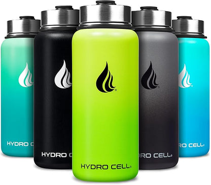 HYDRO CELL Stainless Steel Insulated Water Bottle with Straw - For Cold & Hot Drinks - Metal Vacuum Flask with Screw Cap and Modern Leakproof Sport Thermos for Adults (Neon 32oz)