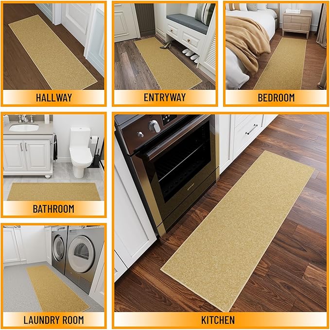 Ottomanson Hallway Runner Rug 2'2" x 6' Non Slip Solid Area Rugs Easy to Clean Laundry Rug Runner Durable & Pet Friendly Floor Carpet Runners for Hallways Entryway Living Room Kitchen, Beige