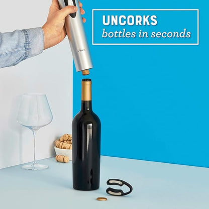 Oster Cordless Electric Wine Bottle Opener with Foil Cutter, Silver