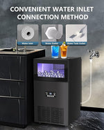 Load image into Gallery viewer, Commercial Ice Maker Machine 𝟏𝟕𝟎 𝐋𝐛𝐬/𝐃𝐚𝐲, Undercounter Ice Makers 40Lbs Storage Bin and 63 Ice Trays, Outdoor Ice Maker Brushed Metal with Water Line, Ice Scoop, for Home, Bar, Party