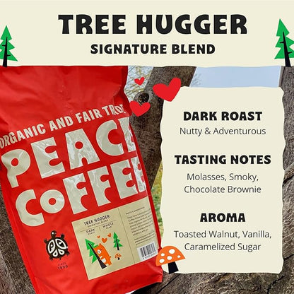 Peace Coffee Tree Hugger Signature Blend | 5 lb Ground Dark Roast | Organic Fair Trade | Soft, Smooth Flavor | Shade Grown, Fresh Roasted