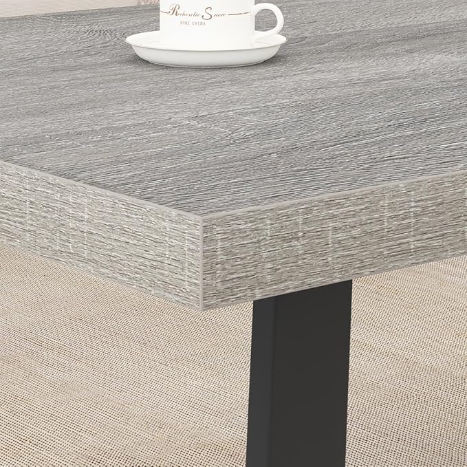 HSH Industrial Coffee Table, Modern Minimalist Center Table, Wooden Rectangle Living Room Table for Small Space, Farmhouse Wood and Metal Tea Table for Home Bedroom Office, Light Grey Oak, 47 in