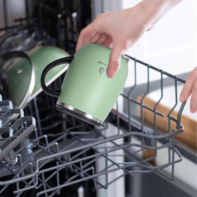 Ideus 16 oz Insulated Coffee Mug with Handle and Lid, Double Wall Stainless Steel Vacuum Thermal Coffee Mug, Travel Coffee Cup Thermal Cup for Home and Office, Avocado Green