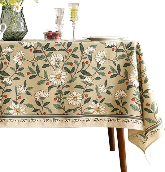 Designer Green Linen Extra Long Tablecloth Rectangle,Floral French Country Indoor Table Cloth,Stain Resistant Home Decor Tablecloths for Dining Kitchen Thanksgiving Party,67"*118"-Brune
