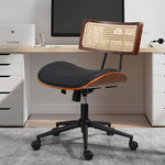 Load image into Gallery viewer, Home Office Chair with Wheels, Adjustable Height Desk Chair with Rattan Backrest, Leather Swivel Computer Chair, Armless Modern Walnut Chair for Office, Meeting Room, Black