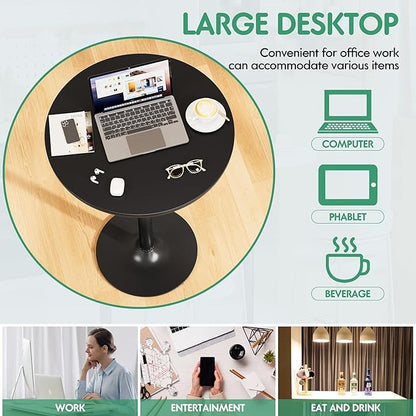 Shahoo Round Bar Table, Cocktail Tables with Metal Base & MDF Top, for Bistro Pub, Cafe, Black