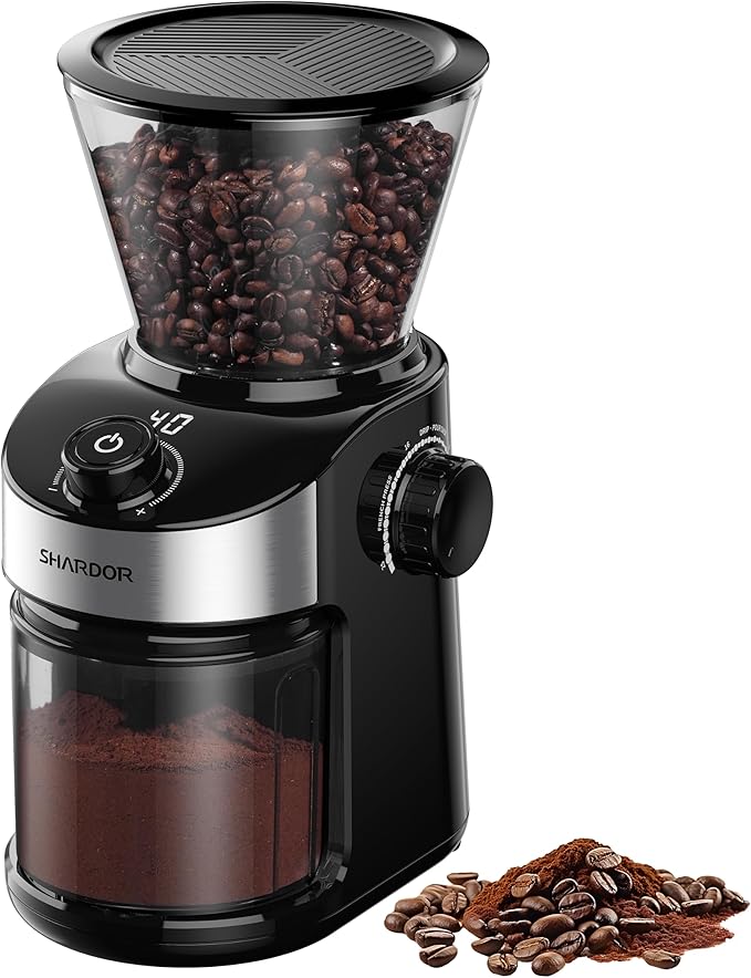 SHARDOR Electric Burr Coffee Grinder for Home Use, Coffee Bean Grinder for 32 Grind Settings, 40-Second Adjustable Timer, One-Touch Start & Cleaning Button, Black