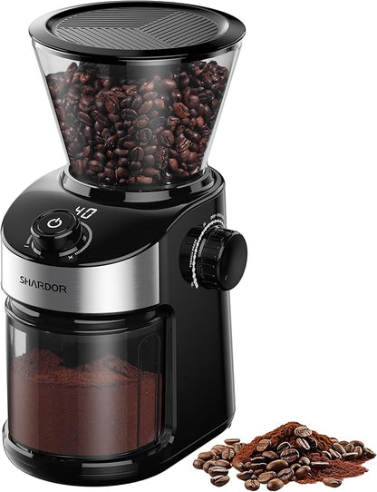 SHARDOR Electric Burr Coffee Grinder for Home Use, Coffee Bean Grinder for 32 Grind Settings, 40-Second Adjustable Timer, One-Touch Start & Cleaning Button, Black