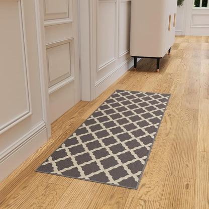 Ottomanson Hallway Runner Rug 20" x 59" Non Slip Trellis Area Rugs Easy to Clean Laundry Rug Runner Durable & Pet Friendly Floor Carpet Runners for Hallways Entryway Living Room Kitchen, Gray