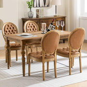 French Country Dining Chairs Set of 2, Amber Upholstered Dining Chairs, PU Leather Tufted Back, Solid Wood Legs, Farmhouse Kitchen & Dining Room Chairs, Sillas De Comedor (Amber, 2Pcs)