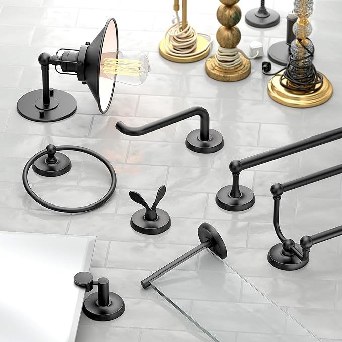 Gatco 5071MX Designer II Towel Bar, 18 Inch, Matte Black | Wall Mounted Towel Holder for Bathroom