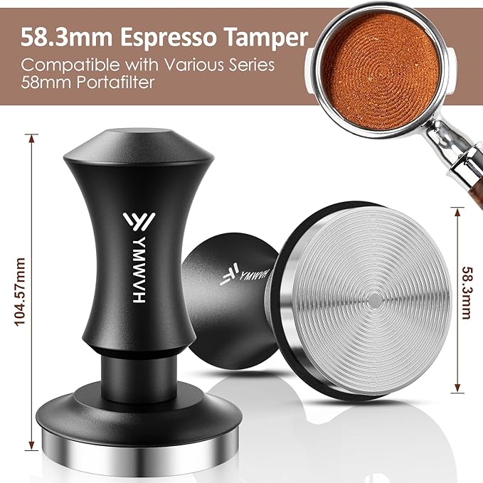 Espresso Tamper 58.3mm with 20lb/30lbs Replacement Springs Tamper Black, Premium Barista Coffee Tamper With 100% Stainless Steel Ripple Base, Compatible with Rancilio, Gaggia Portafilter, E61 Group
