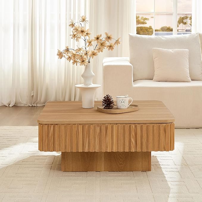 KEVINSPACE Lift Top Coffee Table Square Coffee Tables for Living Room Furniture Small CoffeeTable with Large Hidden Storage Center Table Mid Century ModernTable Rustic Ash 35.43" W x14.57-24.5" H