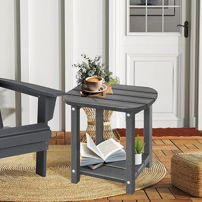 LZRS Outdoor Side Table - 2-Tier Adirondack HDPE Patio End Table for Pool, Porch,Balcony & Backyard,Weather Resistance for Indoor and Outdoor use(Grey)