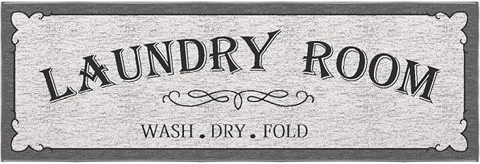 Ottomanson 20" x 59" Laundry Room Rug - Non-Slip Mat for Laundry & Mudroom - Durable, Stain-Resistant, and Easy to Clean - Perfect for High-Traffic Areas - Runner Rug for Entryway Bathroom, Gray