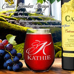 Load image into Gallery viewer, Personalized Wine Glass Script Monogram Initial and Name Engraved 17 oz Stemless Customized Red White Wine Glass Gift for Women