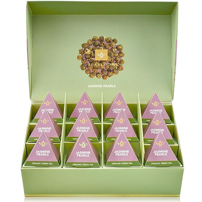 Teabloom Jasmine Pearls – USDA Organic Jasmine Green Tea in Plastic-Free Pyramid Sachets – Luxury Tea Gift Box with 12 Compostable Sachets – Kosher Certified