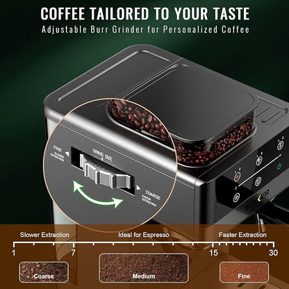 TENKER Espresso Machine with Grinder, 20 Bar Coffee Machine with Milk Frother for Home, All-in-One Stainless Steel Coffee Maker to Make Latte, Cappuccino, Hot or Cold Brew Iced Coffee, Americano