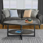 Load image into Gallery viewer, Solid Wood Oval Coffee Table with Cross Metal Legs, 43.3in Modern Industrail Center Table with Open Shelf Cocktail Tea Table for Living Room Bedroom, Rustic Black 1811BK