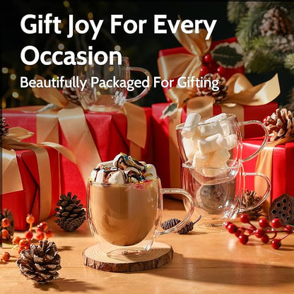 Sweese Clear Coffee Mugs - 8 oz Double Wall Glass Coffee Mugs Set of 4, Perfect for Espresso, Latte, Cappuccino