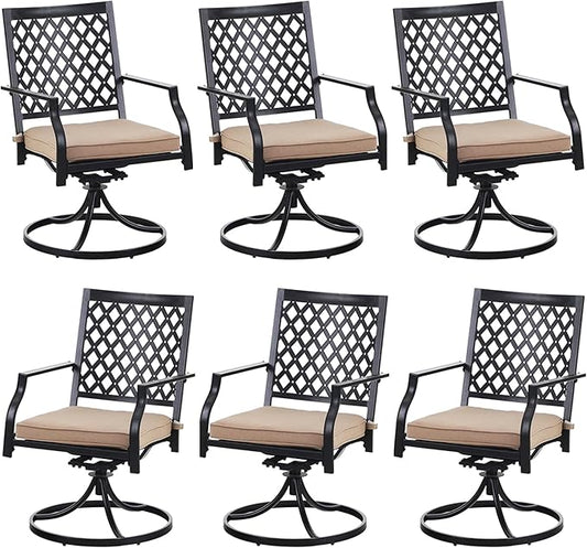 PHI VIALLA Patio Outdoor Swivel Dining Chairs Outdoor Furniture Chairs Set of 6 with Cushion Suports 300lbs for Lawn Garden Backyard Weather Resistant-Black Frame