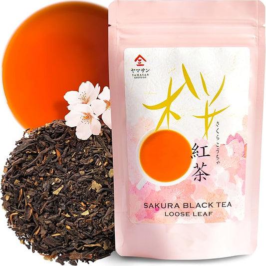 YAMASAN KYOTO UJI Sakura Black Tea Loose Leaf (80g) - Blending Benifuki and Japanese Sakura Cherry Blossom Leaves, Floral and Refreshing Wakocha