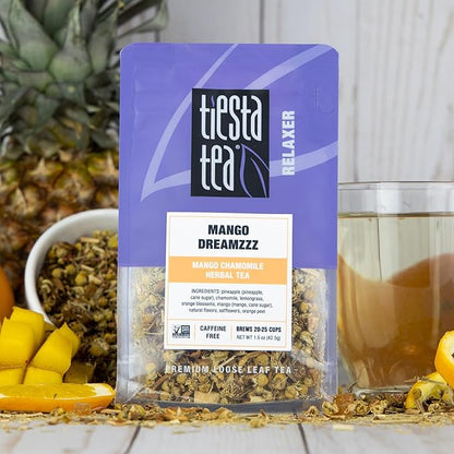 Tiesta Tea - Mango Dreamzzz Chamomile Loose Leaf Herbal Tea, Relaxing Chamomile & Lemongrass Blend, Caffeine-Free, Brew Hot or Iced, Makes Up to 25 Cups, Resealable Pouch, 1.5 Ounce