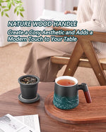 Load image into Gallery viewer, ZENS Tea Cup with Infuser and Lid for Loose Leaf Steeping, 16.9oz Embossed Ceramic Tea Infuser Mug, Wood Handle Tea Diffuser, Great Gift