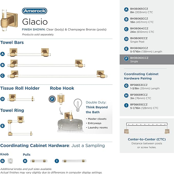 Amerock | Clear/Champagne Bronze | Glacio | 5 Piece | Bathroom Accessories Set