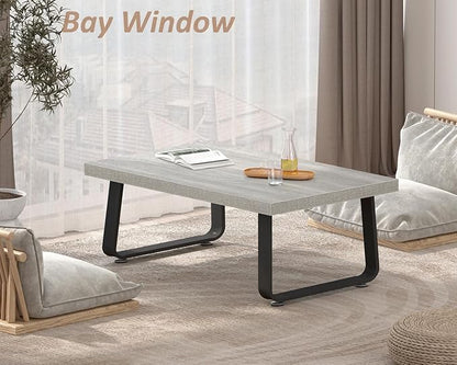 HSH Grey Small Coffee Table, Modern Minimalist Coffee Center Table, Rectangle Simple Wooden Living Room Table, Industrial Wood and Metal Tea Table for Home Bedroom Home Office, Light Grey Oak, 39 in