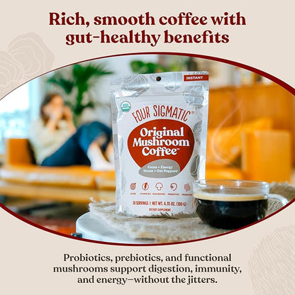 Four Sigmatic Original Mushroom Coffee | High Dose Lion's Mane, Chaga, Turkey Tail, Cordyceps and Reishi | Energy, Focus & Immune Support | 30 Servings