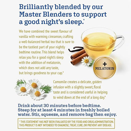 Twinings Superblends Sleep+ Herbal Tea with 1mg Melatonin, Camomile, Cinnamon & Vanilla, Naturally Caffeine-Free, 16 Tea Bags (Pack of 6), 96 Teabags