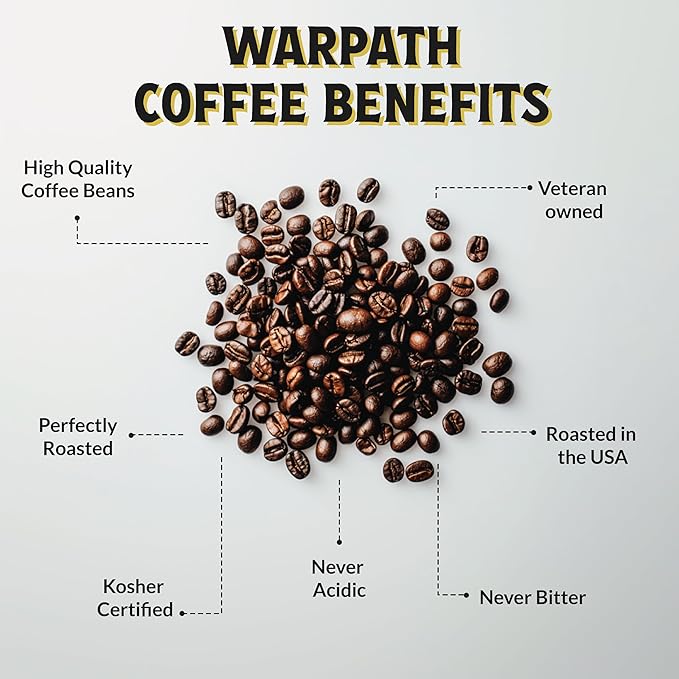 Warpath Coffee Light Roast Whole Bean Coffee, Dark Chocolate Blend, High Caffeine, Extra Strong Roasted 100% Arabica Coffee Whole Beans, Rich Aroma, Full Bodied Intense Cup, Created by Navy SEALs 12oz