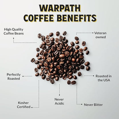 Warpath Coffee Light Roast Ground Coffee, Dark Chocolate Blend, High Caffeine, Extra Strong Roasted 100% Arabica Coffee Ground Beans, Rich Aroma, Full Bodied Intense Cup, Created by Navy SEALs, 12oz
