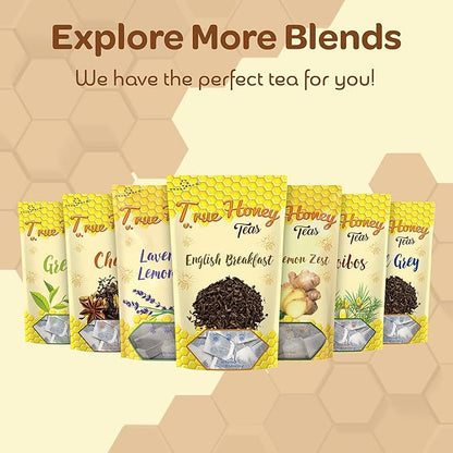 True Honey English Breakfast Tea Bags - Honey Crystals Blended in Every Sachet - Strong Antioxidant Support - All Natural Organic Herbal Caffeinated Free Tea Bag 24 Count